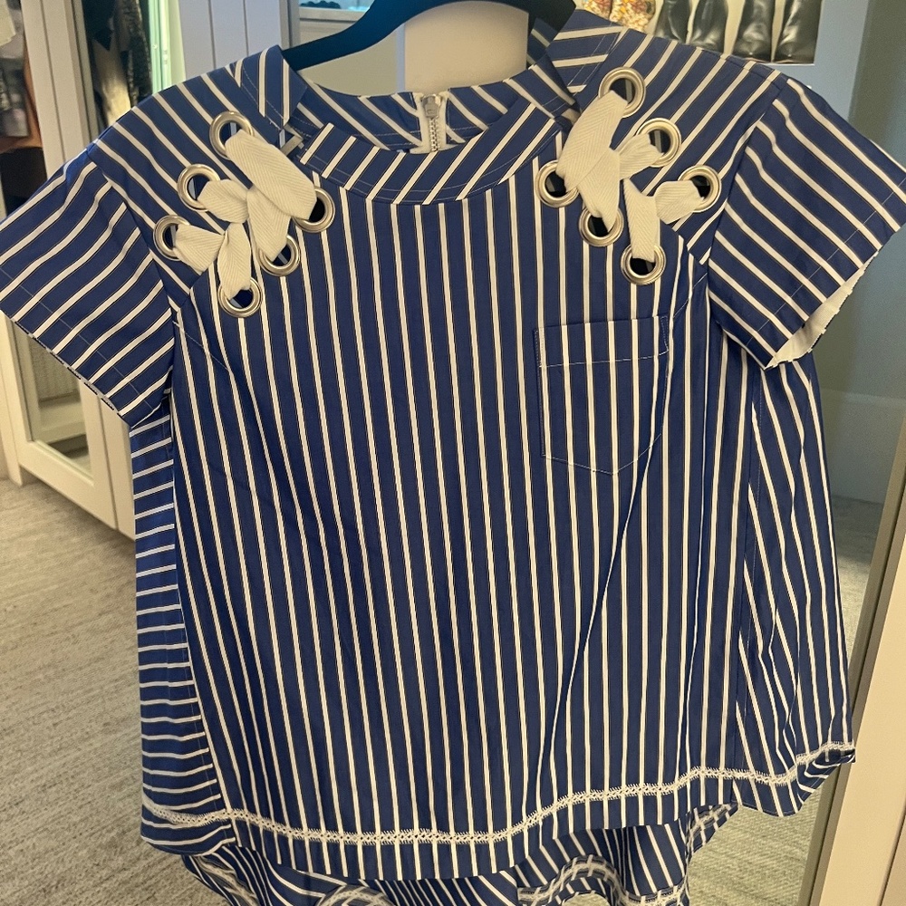 SACAI Striped Eyelet Shirt In Blue - Picture 4 of 4